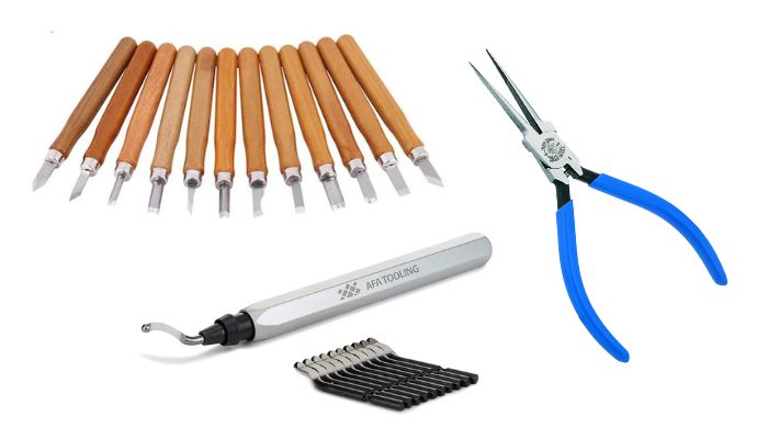 3D printer accessories: small knives, plier and deburring tool