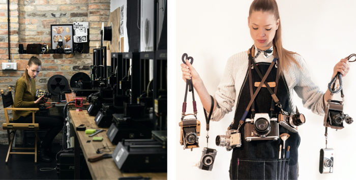 Dora Goodman alongside Anycubic i3 Mega printers in her workshop.