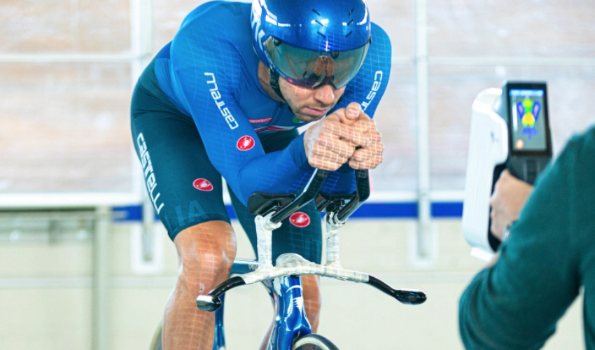 Italian Cyclist being 3D scanned