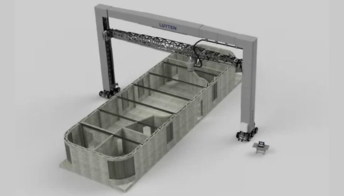 Example of a Luyten Platypus 3D printer working on a concrete house