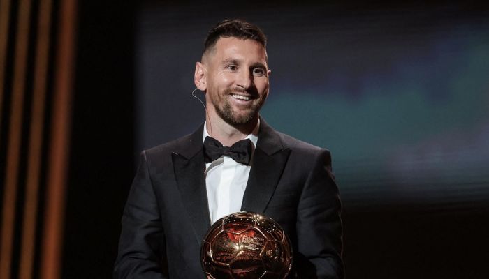 Lionel Messi winning his 8th Ballon d'Or award