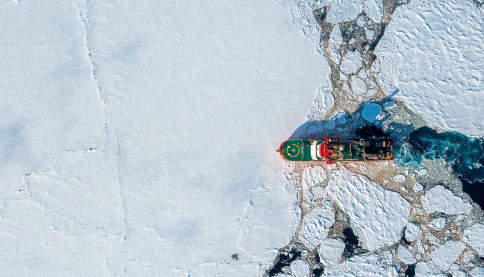 RRS David Attenborough sailing through ice-filled Ocean