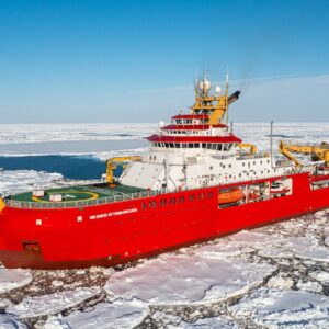 RRS Sir David Attenborough sails through ice-filled ocean