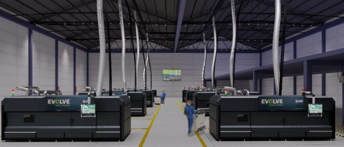 The factory floor of Evolve SVP 3D printers