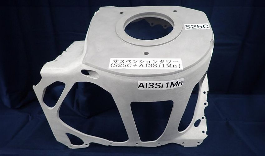 A part made using a steel-aluminum alloy and a multi-material 3D printing process