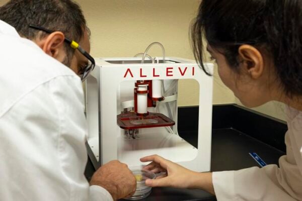Ali Ubeyitogullari (left) and Sorour Barekat (right) use the new sorghum protein gel to print.