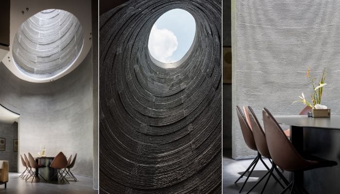 The oculus spans all four floors and provides light and cooling. (Credits, from left to right: STUDIOWONGS; Derek Swalwell; STUDIOWONGS)