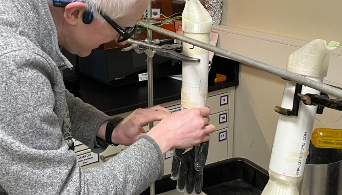 The testing of the glove. 