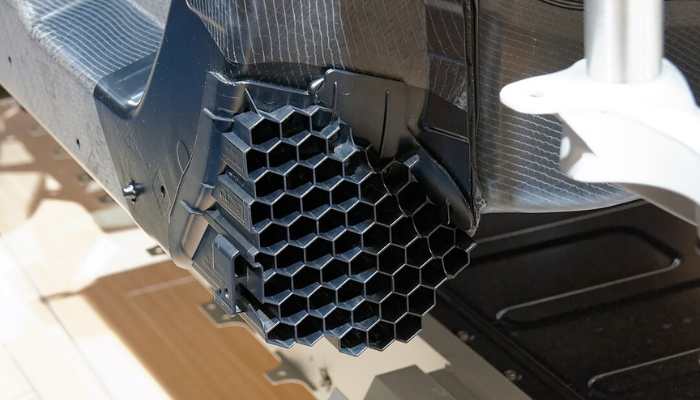 A honeycomb crash absorption structure made from injected and moulded thermoplastic polymer. (Credit: S. Yuki)