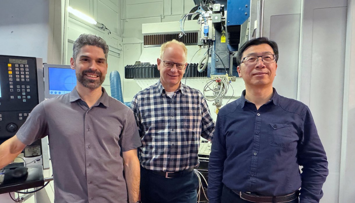 Ryan Brooke [left] alongside Professor Mark Easton [center] and Dr Dong Qiu [right] at RMIT’s Centre for Additive Manufacturing helped design the new alternative. 