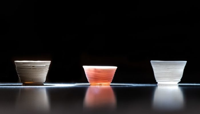 Glass cups printed using the low-temperature process. (Photo Credit: Lincoln Laboratory)