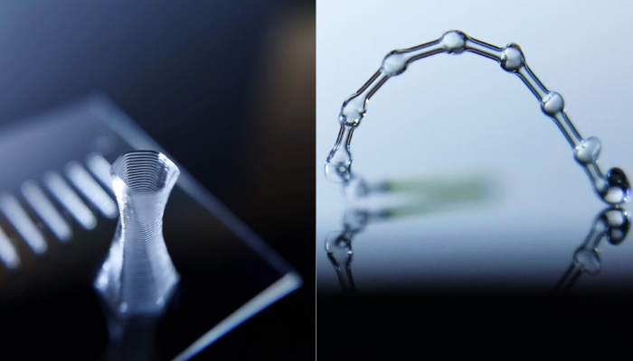 A vase and hollow structure printed using the Nobula Glass 3D Printer with the company's unique patent-pending glass filament. (Photo Credit: Nobula)