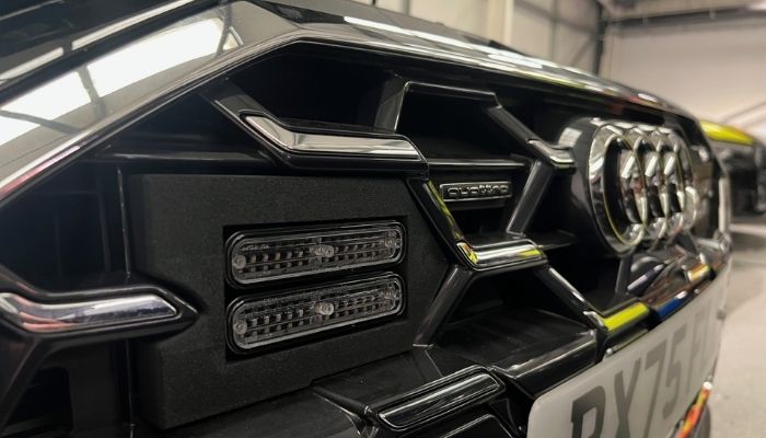 An example of a 3D printed part for emergency lights on the radiator grille of a new cruiser. (Credit: West Midlands Police)