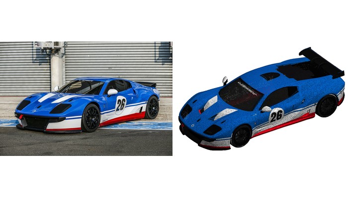 Ligier JS2 R: press photo and textured Meshy model