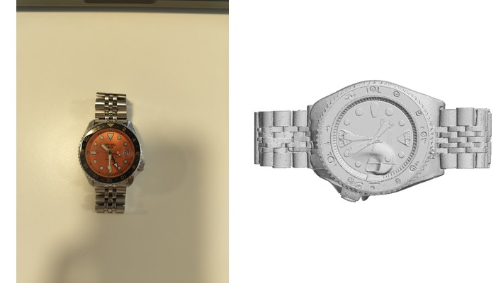 Seiko 5 Sports GMT on a desk and the Meshy model from above