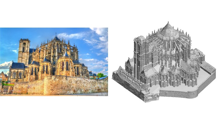 Le Mans cathedral: photo and Meshy model from the photographed side