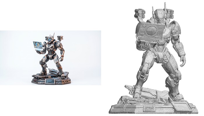 Mecha figurine 2 with tablet: Gemini image and Meshy model