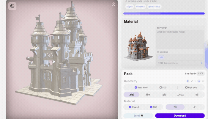 Retopologised castle model in the Rodin interface. 