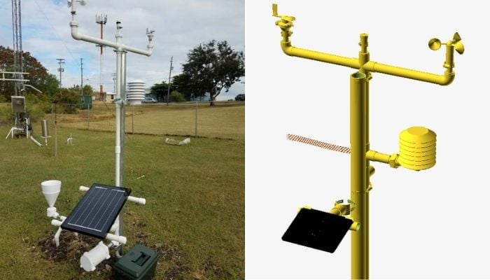 The 3D printed weather station along with its mockup design. (Credits: 3D-PAWS)