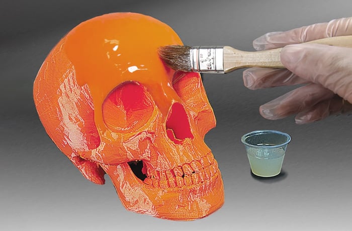 Epoxy resin can be used for surface finishing in 3D printing, as seen on this skull