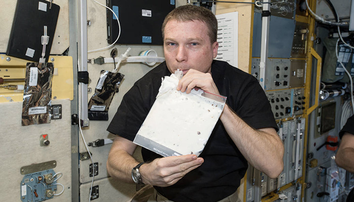 3D printed food being consumed by Terry Virts on the ISS