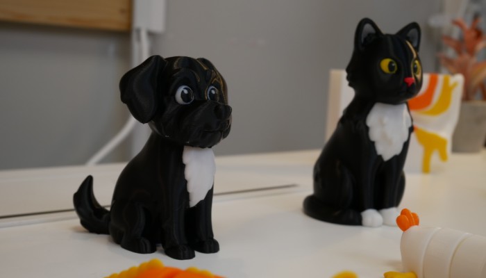un chien et un chat imprimés en 3D