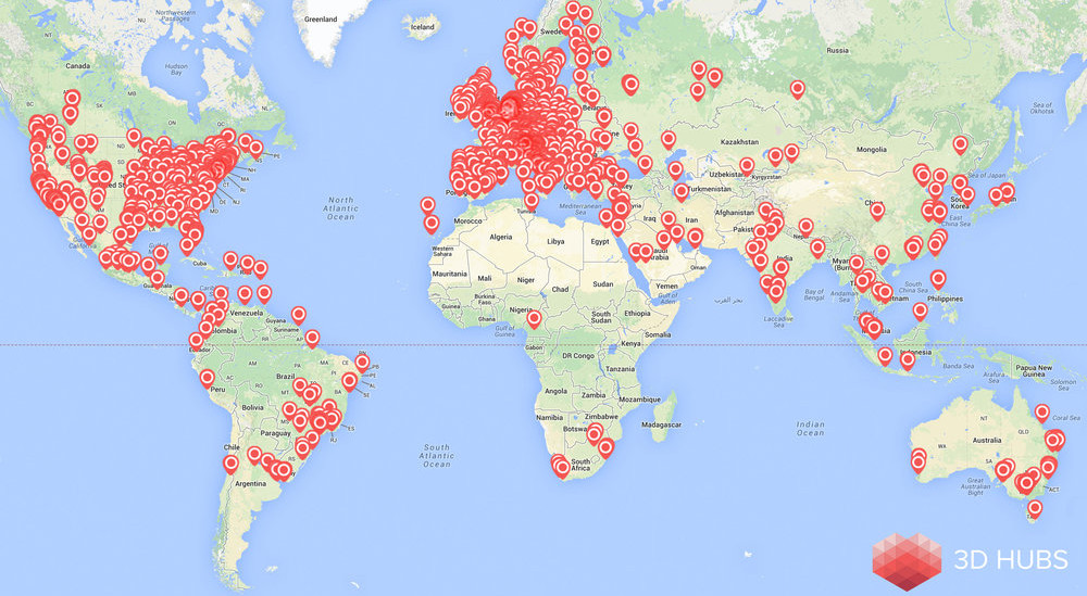 La communauté 3D Hubs compte aujourd'hui un peu plus de 5000 membres dans 80 pays