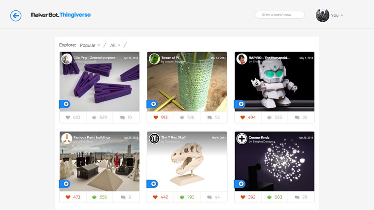 De son côté, Thingiverse propose un catalogue de plus de 700 000 modèles 3D imprimables