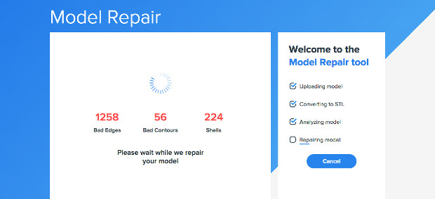 3DPrintCloud permet de facilement réparer un fichier avec de l'envoyer pour impression