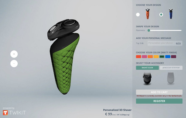 L'outil de personnalisation sur le site 3D Shaver