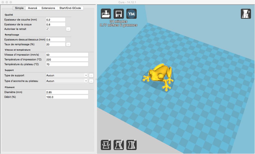 Pour les débutants, nous conseillons de recourir à Cura ou Simplify3D