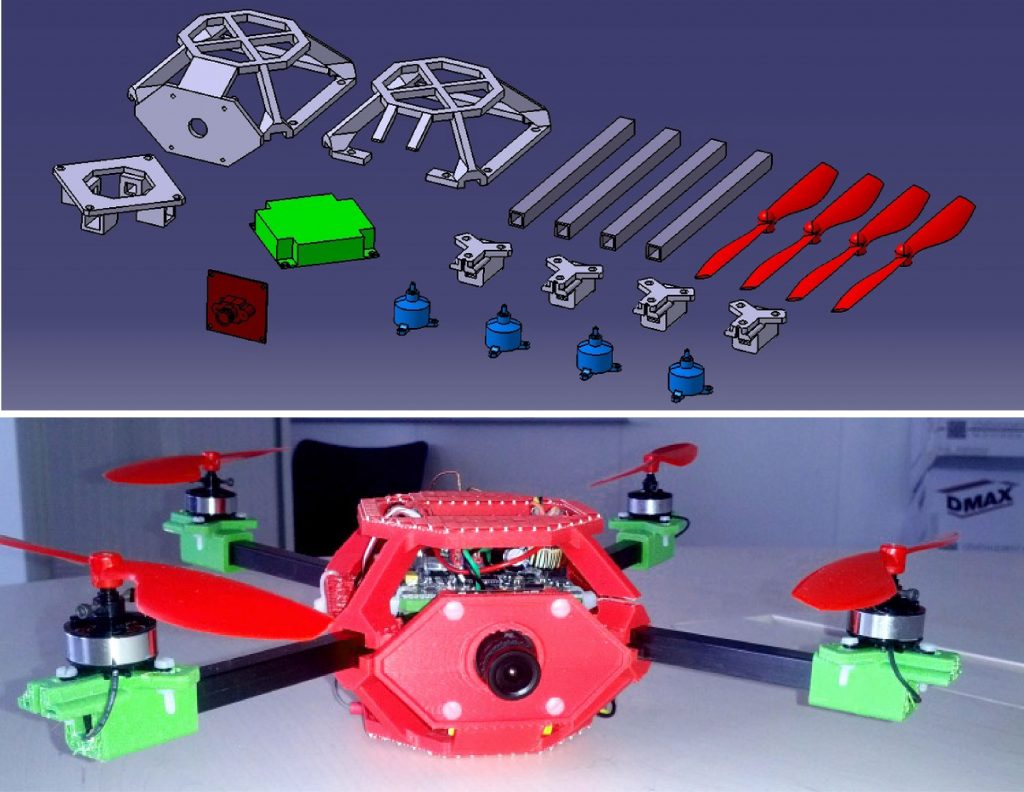 Quadcopter dessiné avec CATIA et fabriqué au fablab de Dassault Systèmes